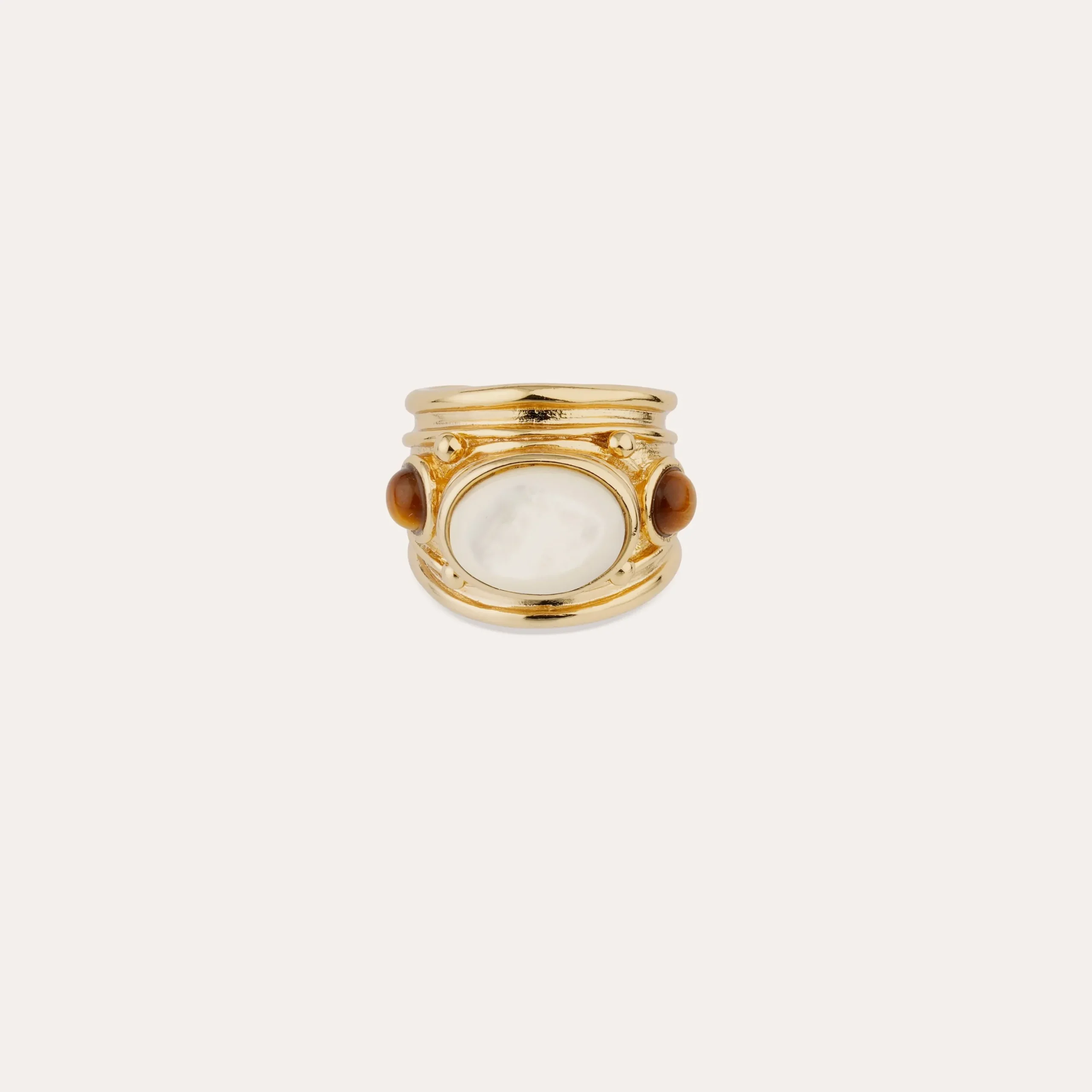 Bague Simone - OEil de Tigre & Nacre Blanche
