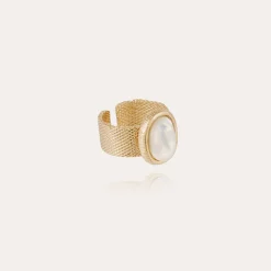 Bague Totem Ovo grand modèle - Nacre blanche