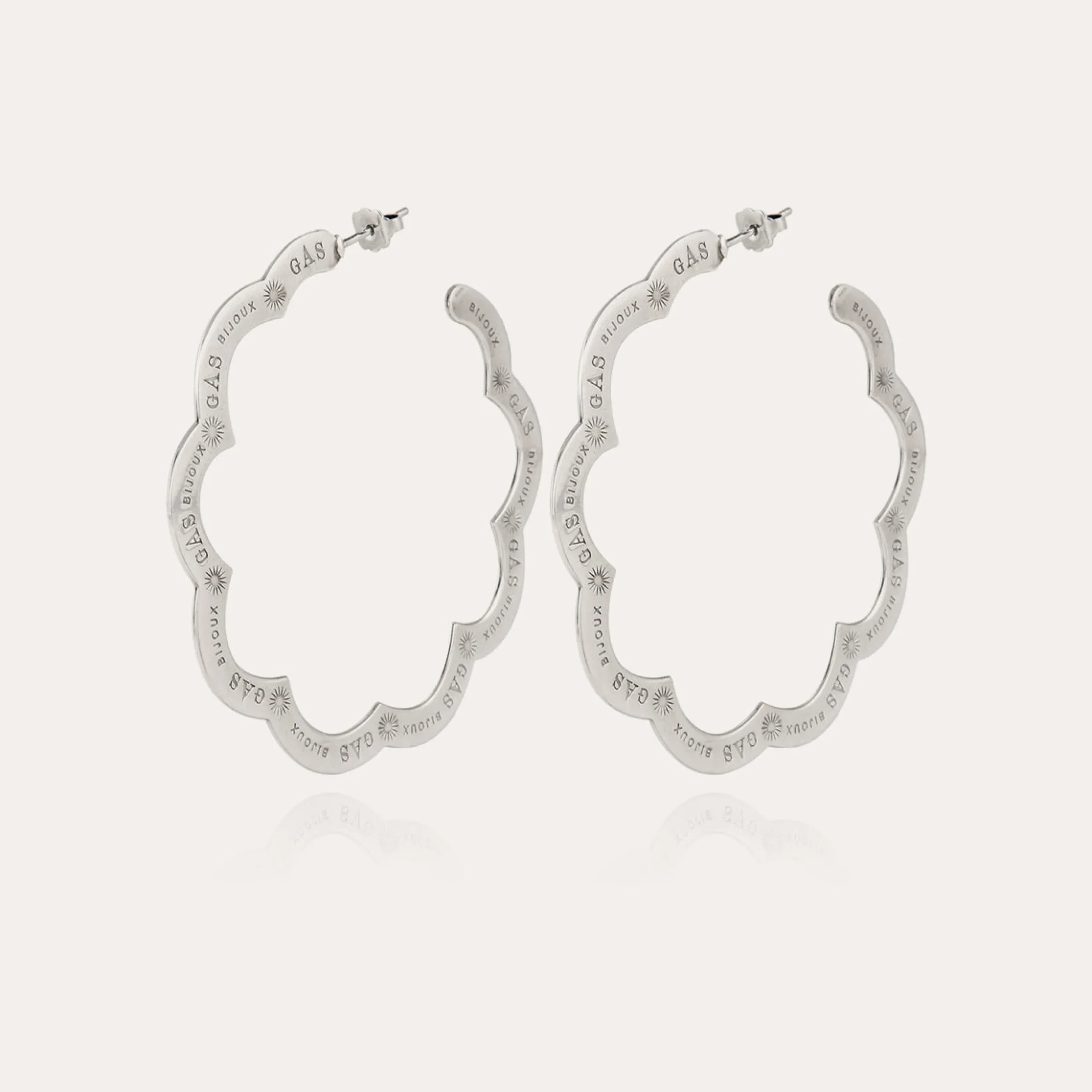 Boucles d'oreilles créoles Bolduc Flore gravées grand modèle