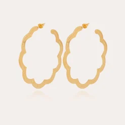 Boucles d'oreilles créoles Bolduc Flore gravées grand modèle