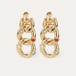 Boucles d'oreilles Mitsi grand modèle - Cornaline, Amazonite & Nacre blanche