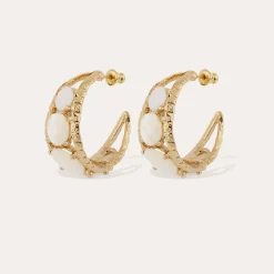 Boucles d'oreilles Orea cabochons - Nacre blanche