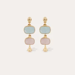 Boucles d'oreilles Silene petit modèle - Amazonite & Quartz rose