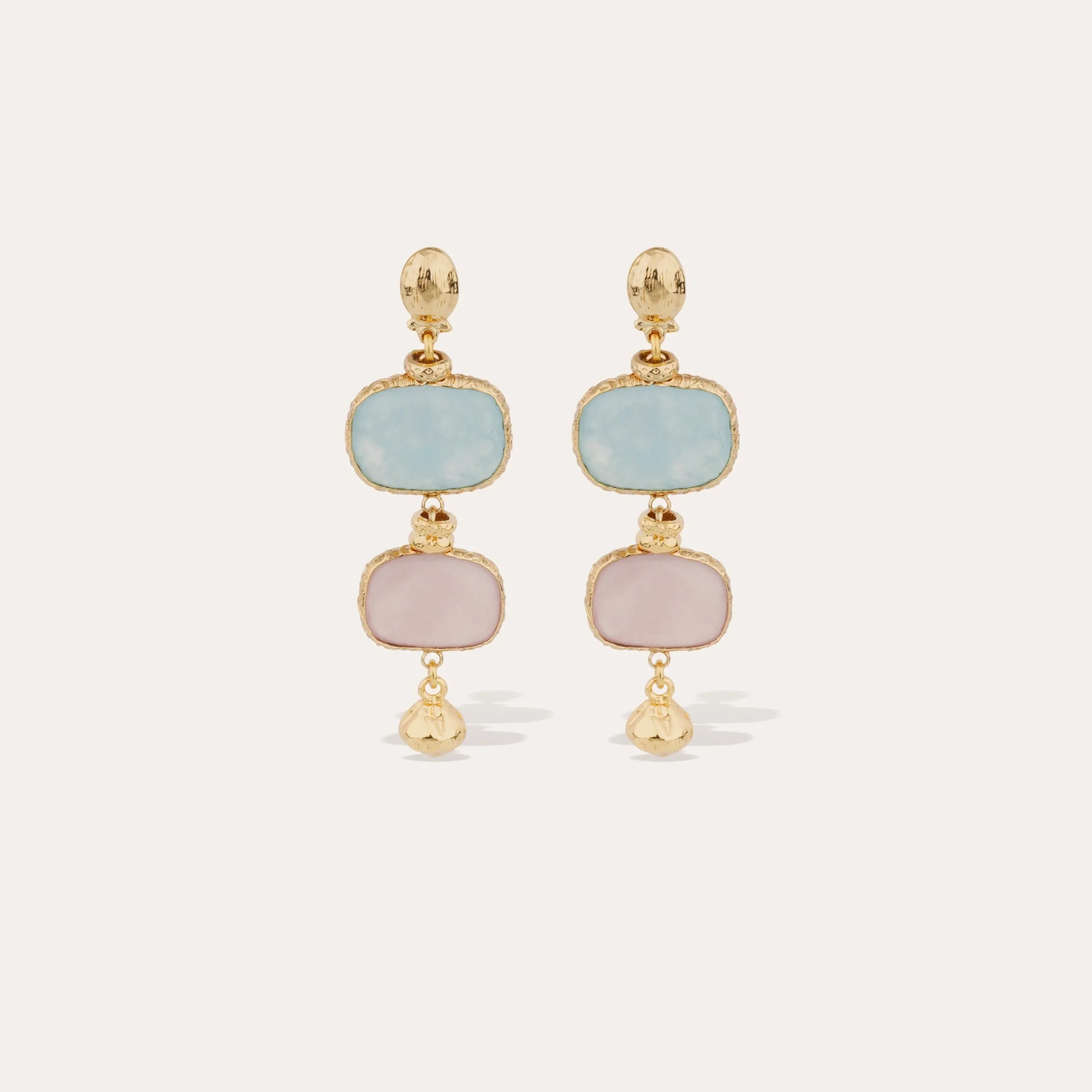 Boucles d'oreilles Silene petit modèle - Amazonite & Quartz rose