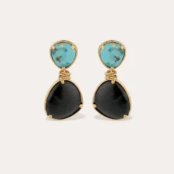 Boucles d'oreilles Silia - Turquoise & Basalte noire