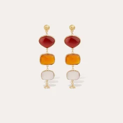 Boucles d'oreilles Silène - Calcite rouge, Calcite orange & Quartz rose