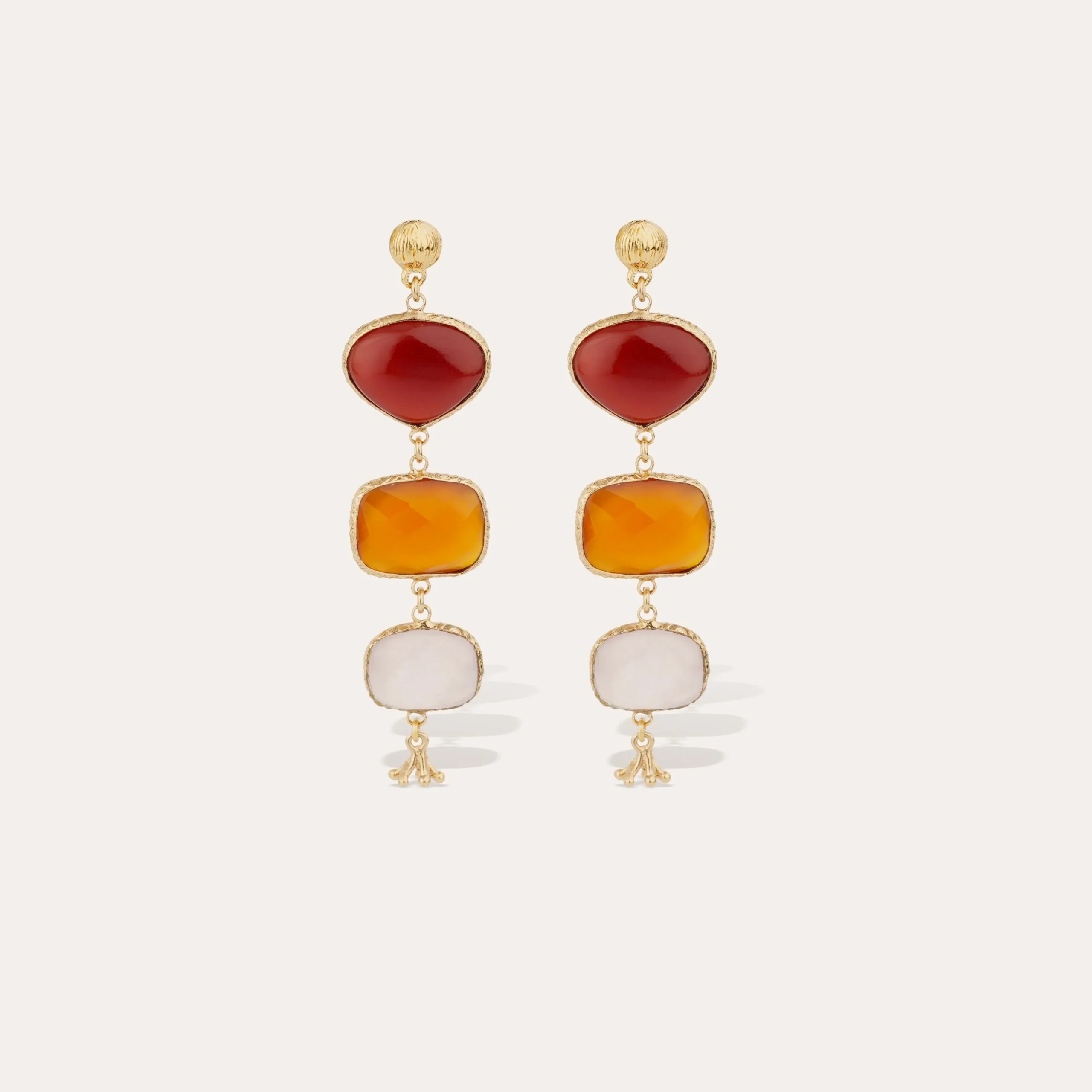 Boucles d'oreilles Silène - Calcite rouge, Calcite orange & Quartz rose