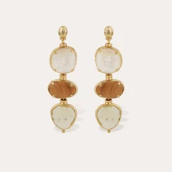 Boucles d'oreilles Silène grand modèle - Nacre Blanche, Bois & Quartz fumé