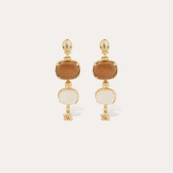 Boucles d'oreilles Silène petit modèle - Bois & Nacre blanche