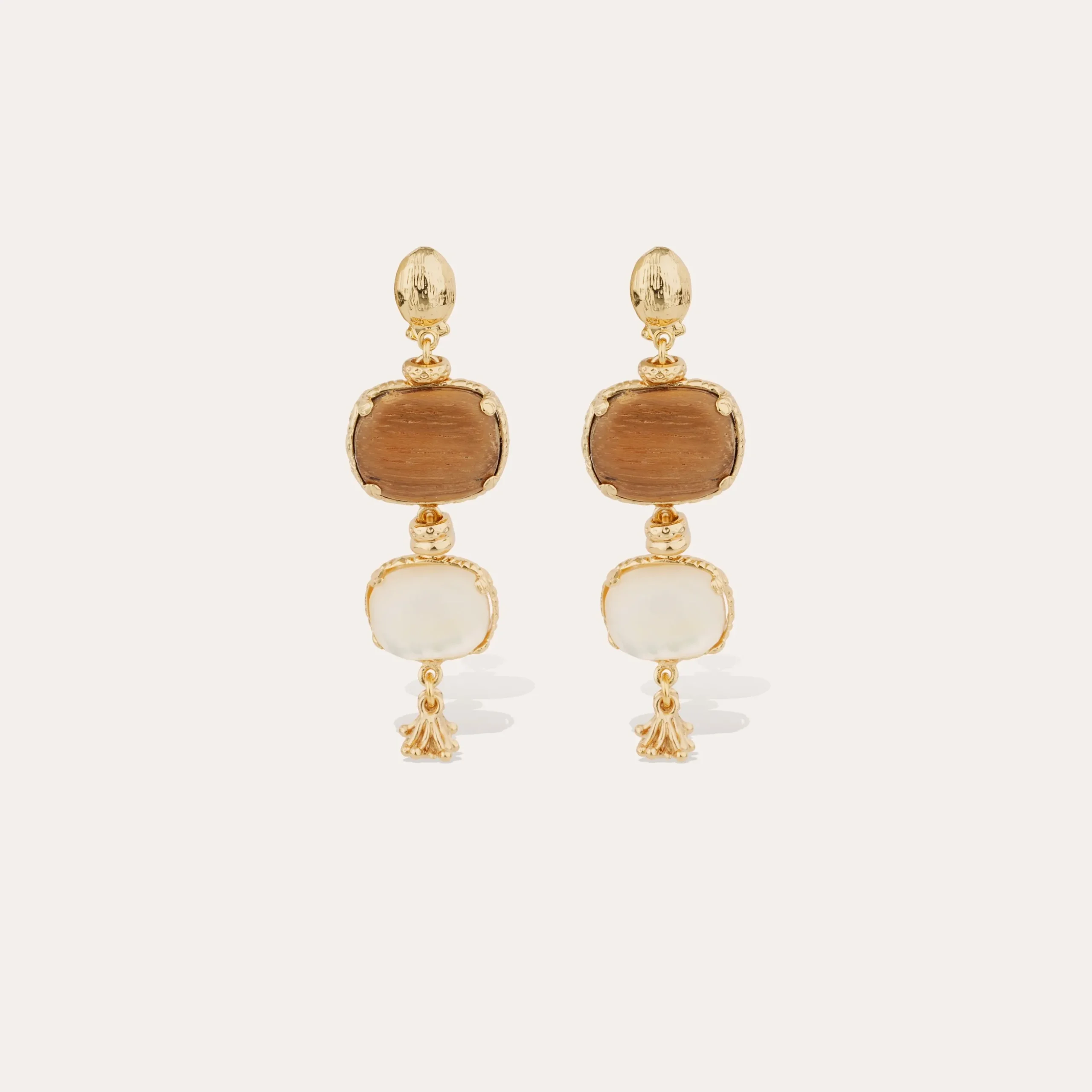 Boucles d'oreilles Silène petit modèle - Bois & Nacre blanche