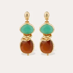 Boucles d'oreilles Sirena - Aventurine verte & Calcite marron