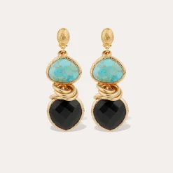 Boucles d'oreilles Sirena - Turquoise & Onyx noir