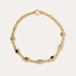 Collier Amarante cabochons multi - Turquoise, Basalte noire & Bois