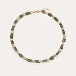 Collier Jamie - Nacre blanche & Pyrite