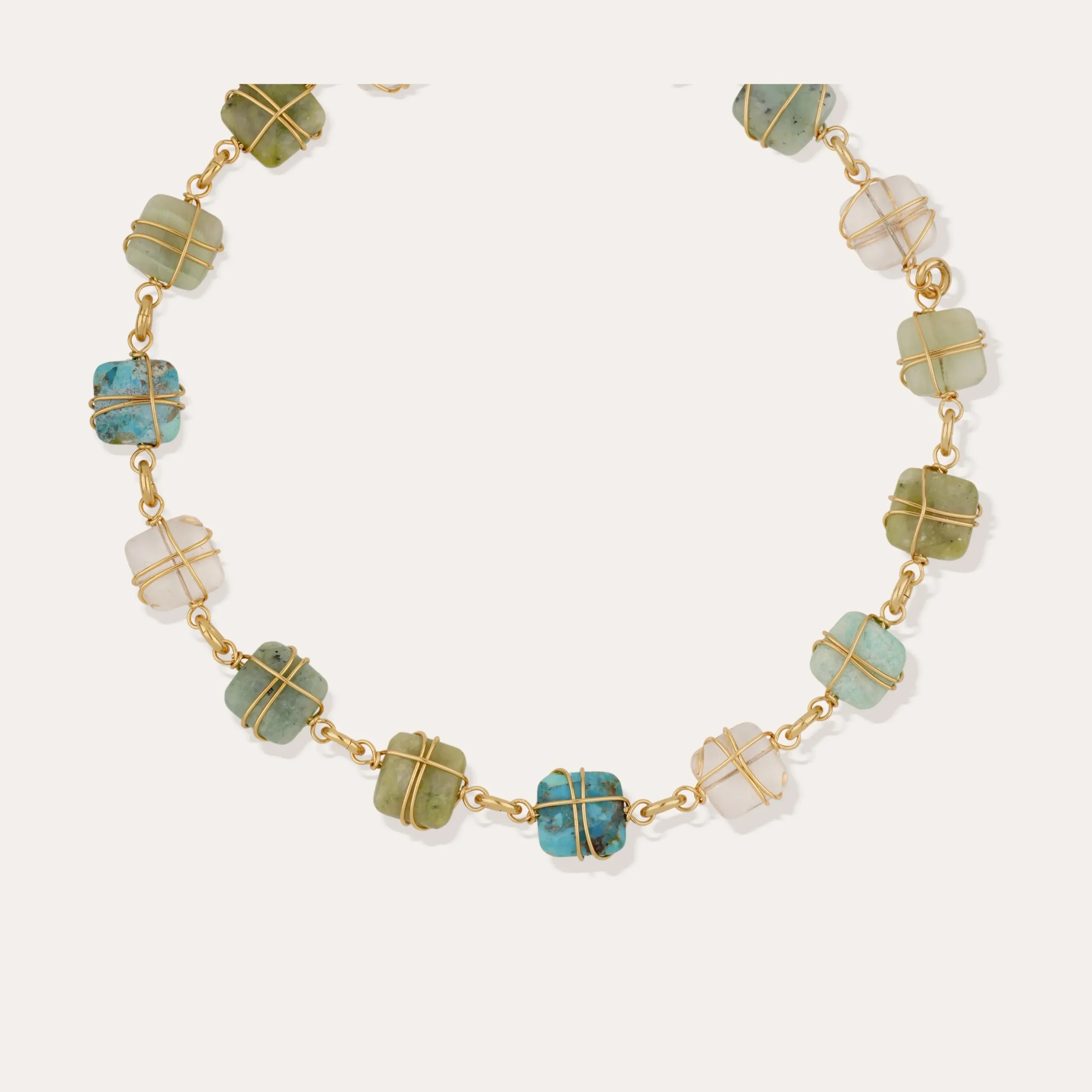 Collier Rainbow Square Multi petit modèle - Turquoise, Vesonite, Amazonite & Cristal