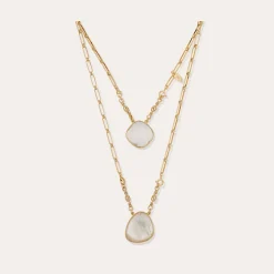 Collier Scapulaire Serti - Cristal & Nacre blanche