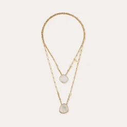 Collier Scapulaire Serti - Cristal & Nacre blanche