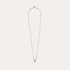 Collier Scapulaire serti - Nacre blanche & Quartz rose