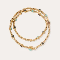 Sautoir Amarante multi - Turquoise, Bois & Basalt noir