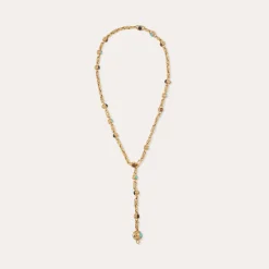 Sautoir Amarante multi - Turquoise, Bois & Basalt noir