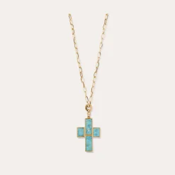 Sautoir Croix Serti - Turquoise
