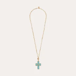 Sautoir Croix Serti - Turquoise